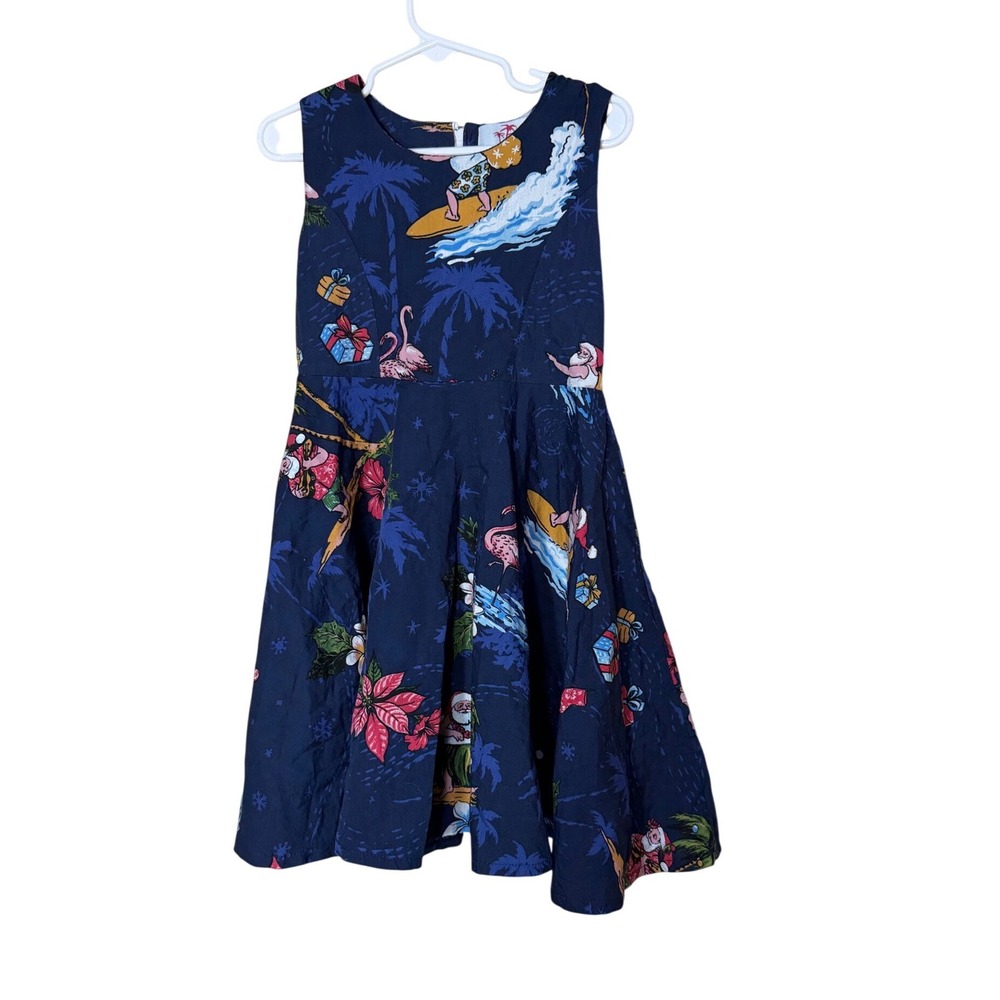 Hawaii Hangover Girls Navy Mele Kalikimaka Surfing Santa Cotton Dress Size 6